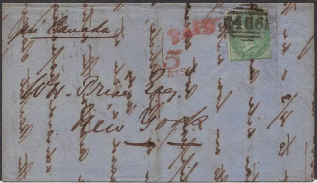 1858 Ship letter to New York bearing 1856 1/- ... Image 1++