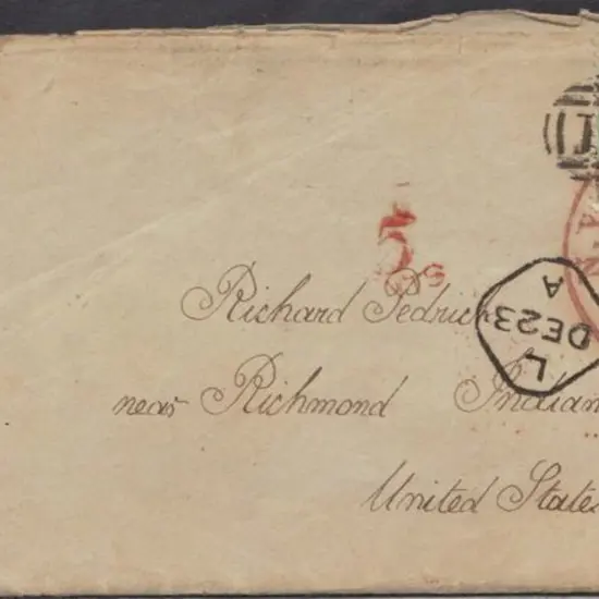 1858 (23rd Dec) cover to Richmond, Indiana with ...