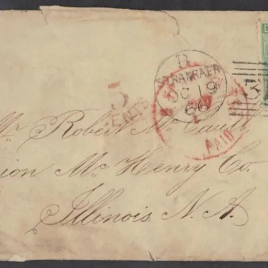 1866 (19th Oct) cover to Illinois bearing 1865/67 ...