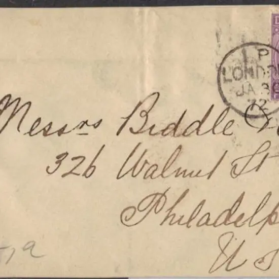 1872 (30th Jan) front addressed to Philadelphia ...