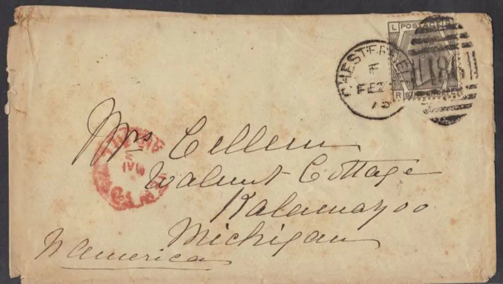 1875 (22nd Feb) Chesterfield to Kalamazoo U.S.A ... Image 1++