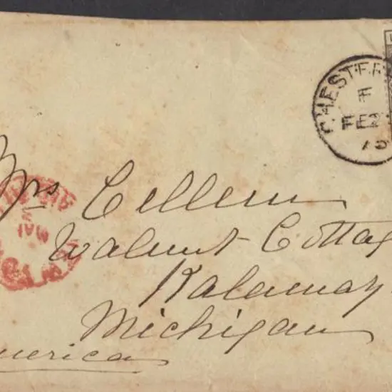 1875 (22nd Feb) Chesterfield to Kalamazoo U.S.A ...