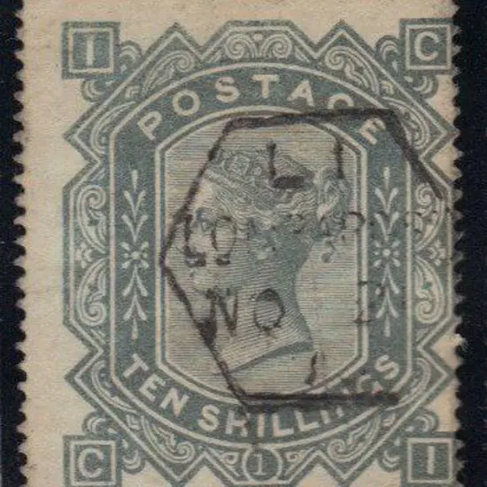 1878 10/- greenish grey wmk Maltese Cross on white ...