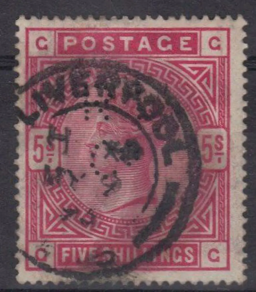 1883 5/- crimson QV good used with bold Liverpool ... Image 1++