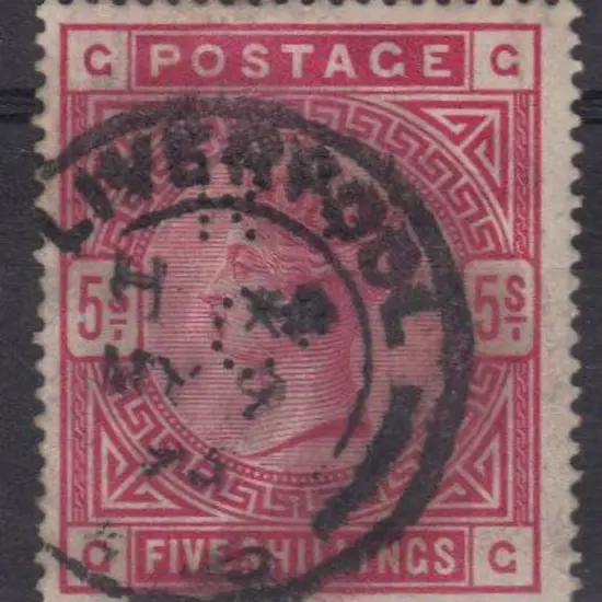 1883 5/- crimson QV good used with bold Liverpool ...