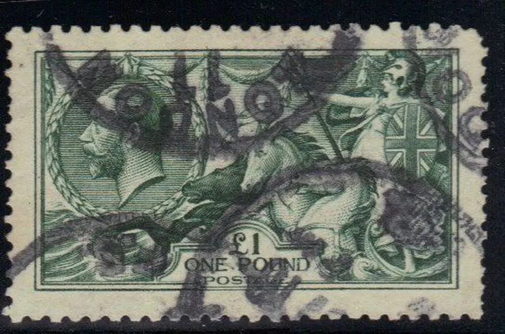 1913 £1 green Seahorse. Good used with 4 part ... Image 1++
