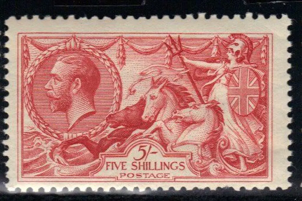 1919 5/- rose-red Seahorse, Bradbury. MUH with ... Image 1++