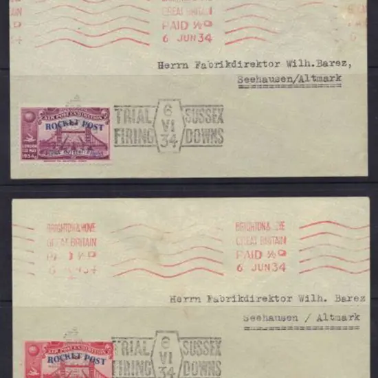 1934 (6th June) Zucker Rocket Post set of 2 covers ...