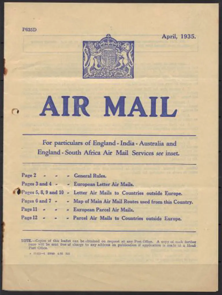 1935 (April) Airmail Postage Rates booklet (P635D) ... Image 1++