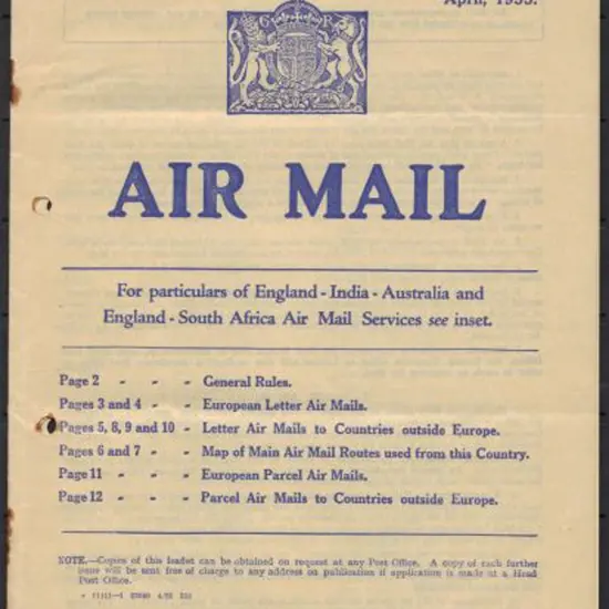 1935 (April) Airmail Postage Rates booklet (P635D) ...