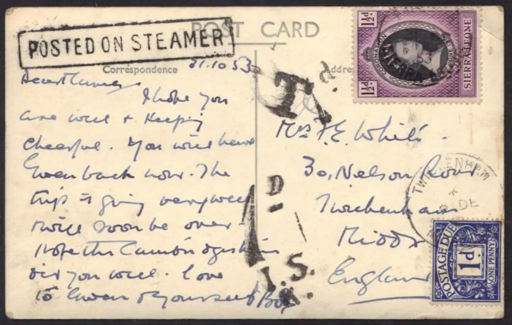 1953 Postcard of MV Aureol with Sierra Leone 1½d ... Image 1++