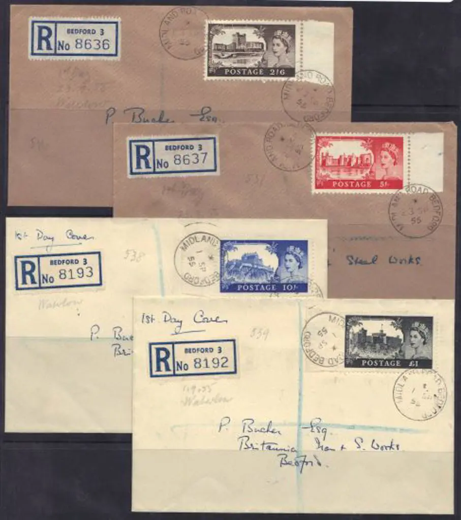 1955 QEII Castles FDC set of 4 on separate covers ... Image 1++