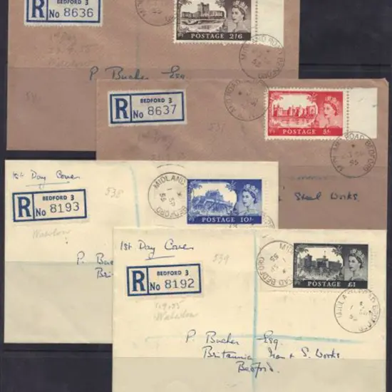 1955 QEII Castles FDC set of 4 on separate covers ...