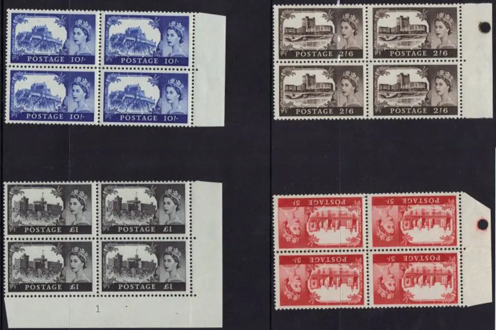 1967/68 Castles no wmk set in MUH blocks, the £1 ... Image 1++