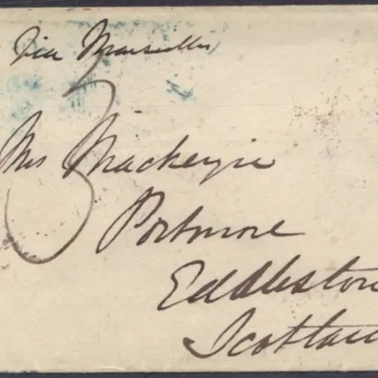 1856 stampless military letter handstamped on back ...