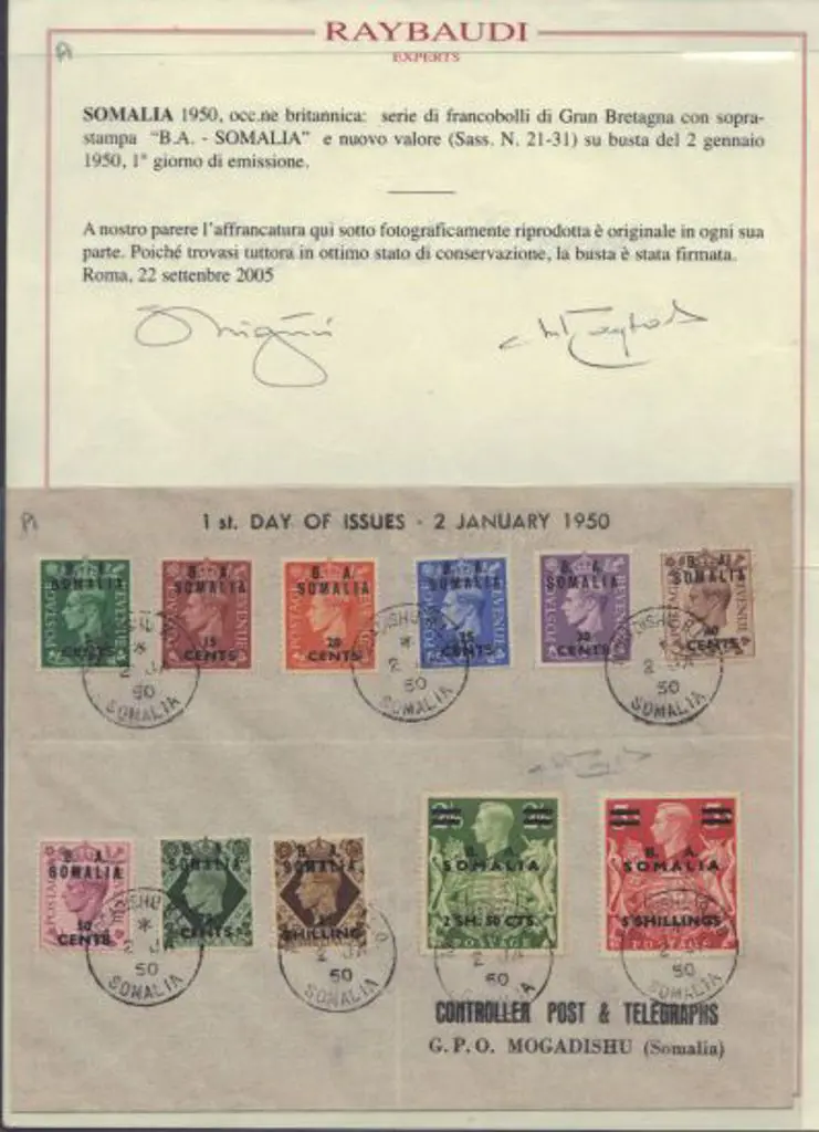 1950 (2nd Jan) B.A. SOMALIA surcharges complete ... Image 1++