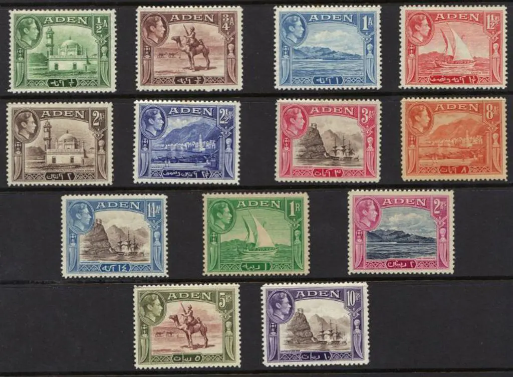 Aden 1939/48 ½a to 10r KGVI defins set of 13. MLH ... Image 1++