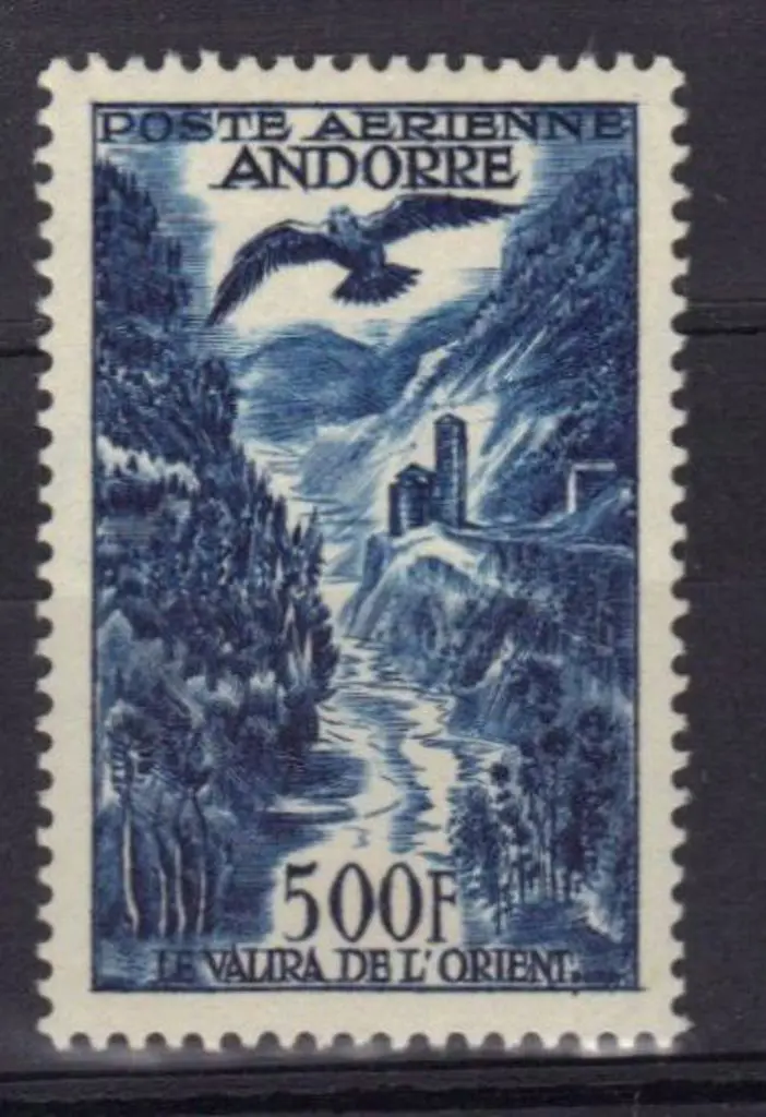 Andorra 1955 500f deep blue airmail MUH. SG F165 ... Image 1++