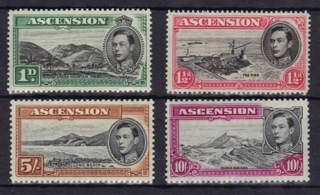Ascension 1938/44 1d Green Mountain, 1½d black & ... Image 1++