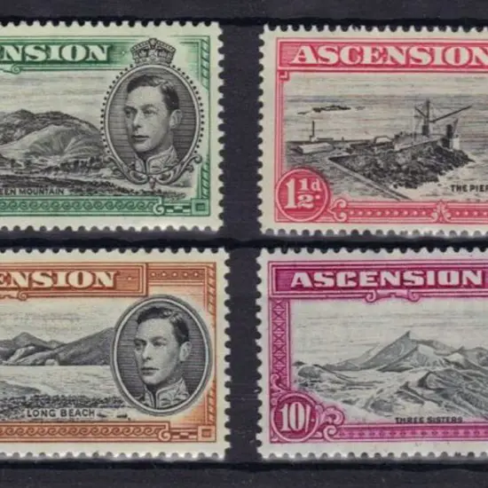 Ascension 1938/44 1d Green Mountain, 1½d black & ...