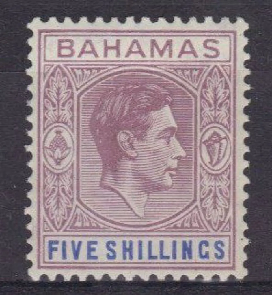 Bahamas 1948 5/- KGVI brown-purple & deep bright ... Image 1++