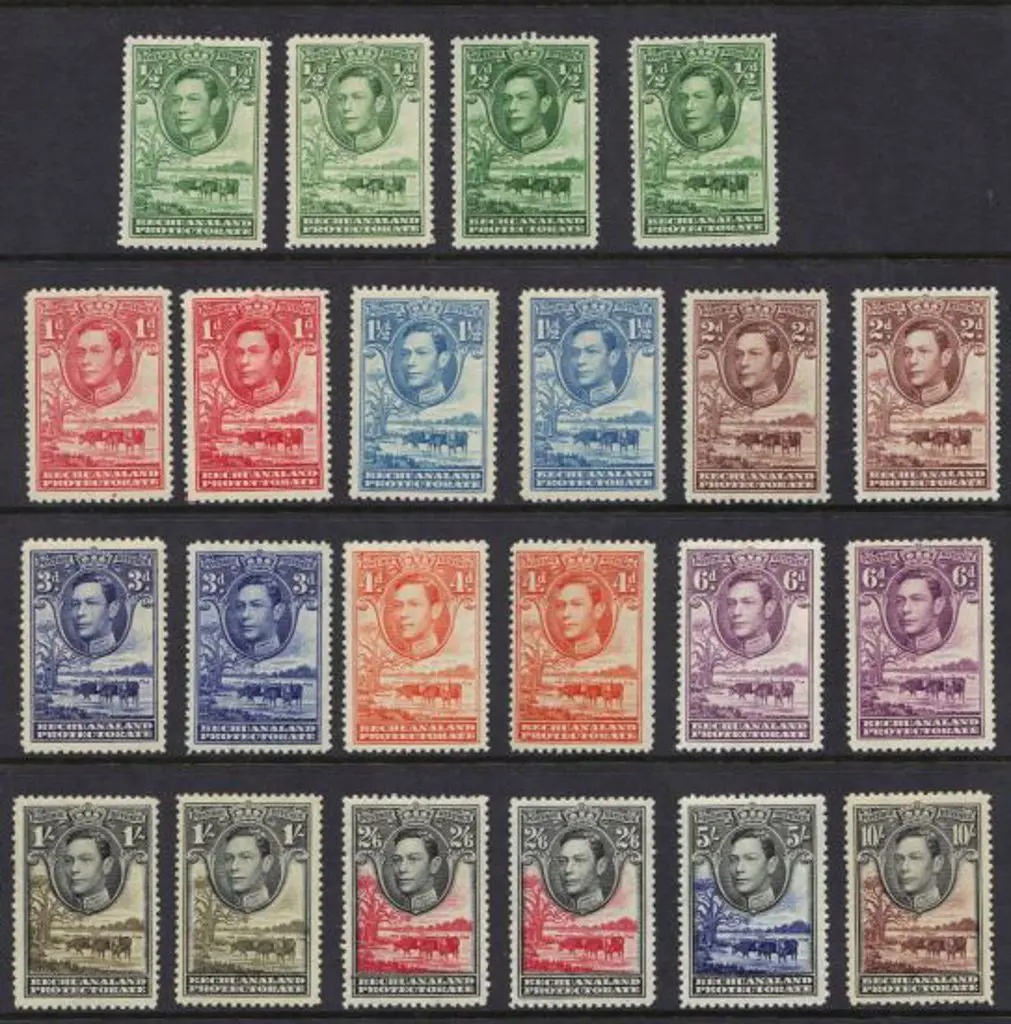 Bechuanaland 1938/52 KGVI defins to 1/- MUH/MLH ... Image 1++