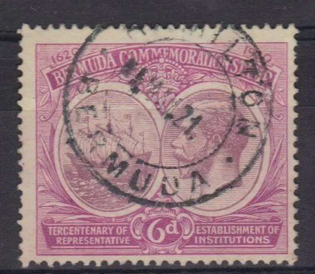 Bermuda 1921 6d Tercentenary on chalk surfaced ... Image 1++