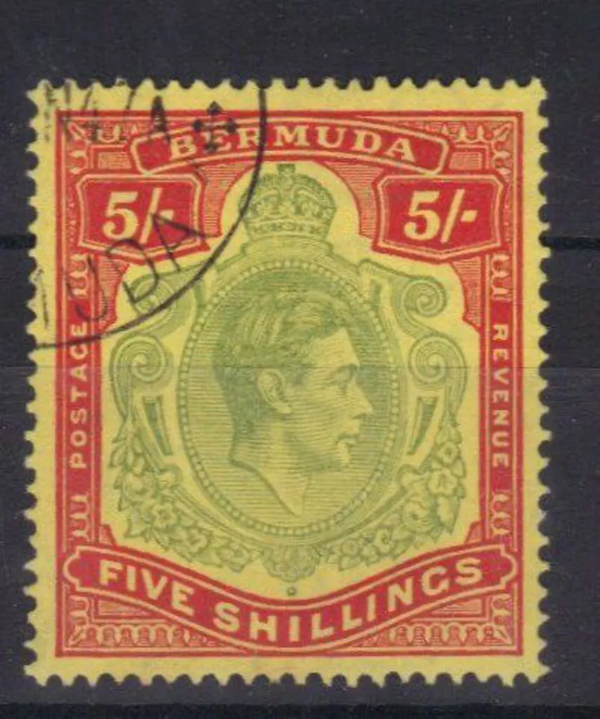 Bermuda 1939 5/- pale green & red/yellow. F/U SG ... Image 1++