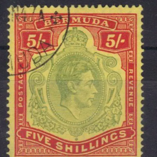 Bermuda 1939 5/- pale green & red/yellow. F/U SG ...