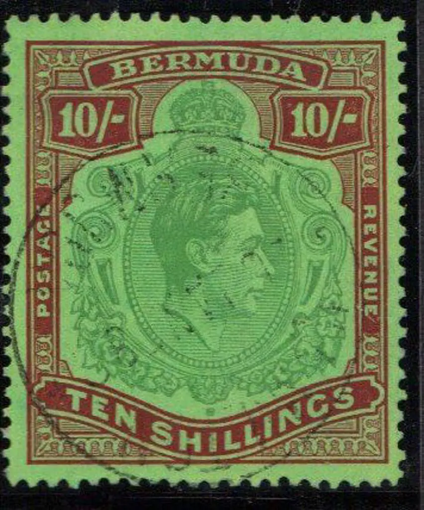 Bermuda 1938 10/- green & deep lake/pale emerald ... Image 1++