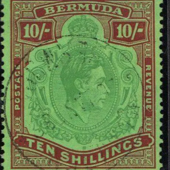 Bermuda 1938 10/- green & deep lake/pale emerald ...