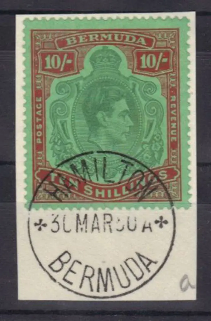 Bermuda 1946 10/- deep green & dull red/green on ... Image 1++