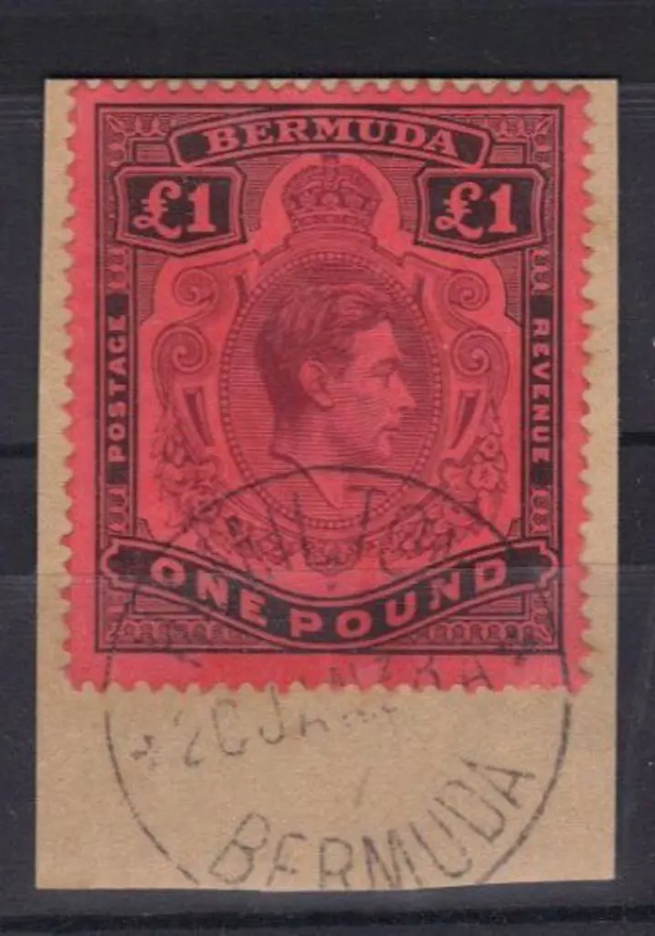 Bermuda 1940 £1 purple & black/red on piece with ... Image 1++