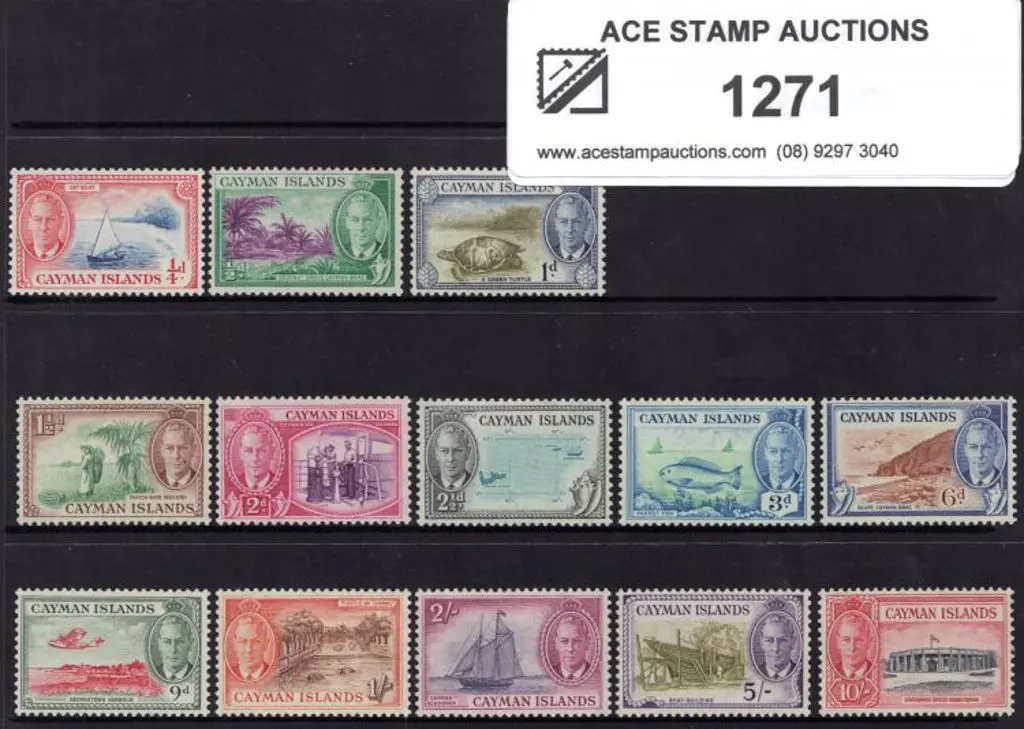 Cayman Islands 1950 KGVI defins set of 13 to 10/-. ... Image 1++