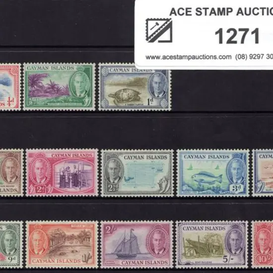Cayman Islands 1950 KGVI defins set of 13 to 10/-. ...