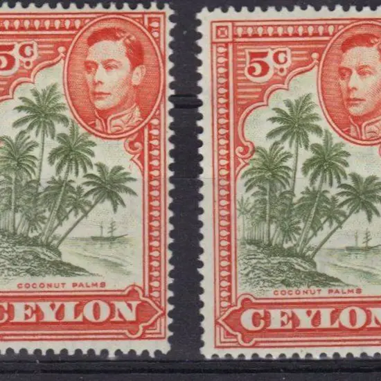 Ceylon 1943 5c KGVI Palms with "Apostrophe" flaw & ...