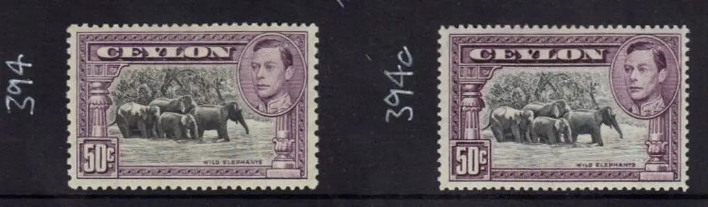 Ceylon 1938 50c black & mauve KGVI. Perf. 13 x 11½ ... Image 1++