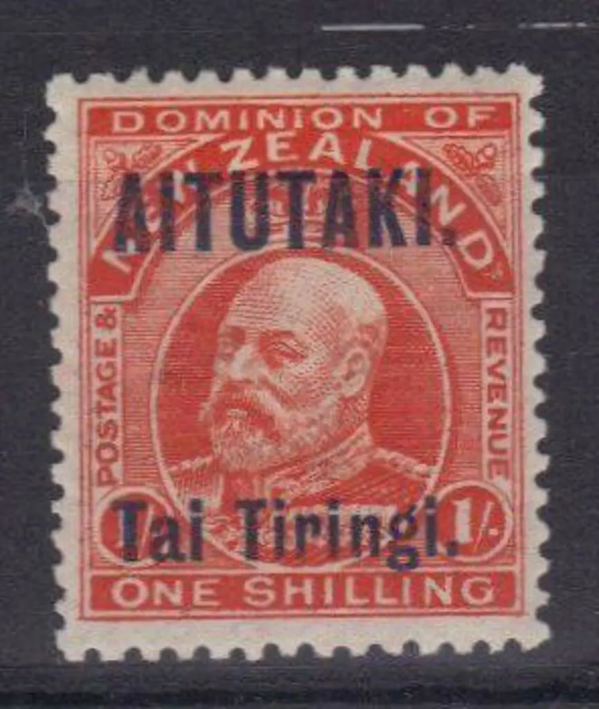China - Aitutaki 1916 1/- vermilion KEVII ... Image 1++