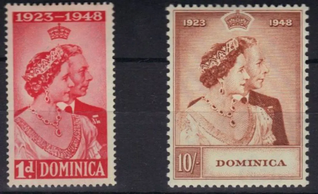 Dominica 1948 Silver Wedding set of 2 to 10/-. 1d ... Image 1++