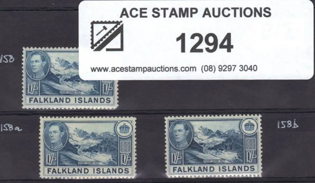 Falkland Islands 1938 1/- KGVI light dull blue, ... Image 1++