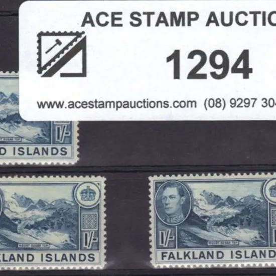 Falkland Islands 1938 1/- KGVI light dull blue, ...