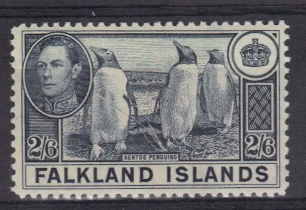 Falkland Islands 1938 2/6d slate penguins. MLH SG ... Image 1++