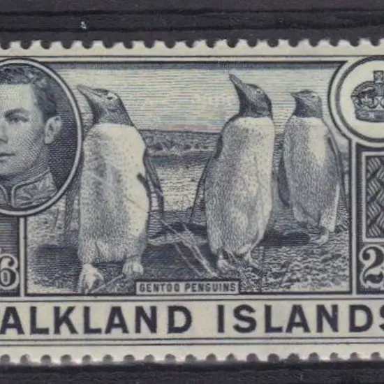 Falkland Islands 1938 2/6d slate penguins. MLH SG ...