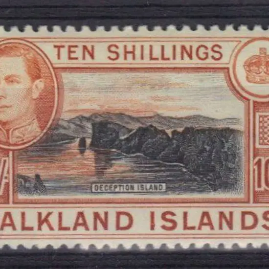 Falkland Islands 1938 10/- black & orange-brown ...