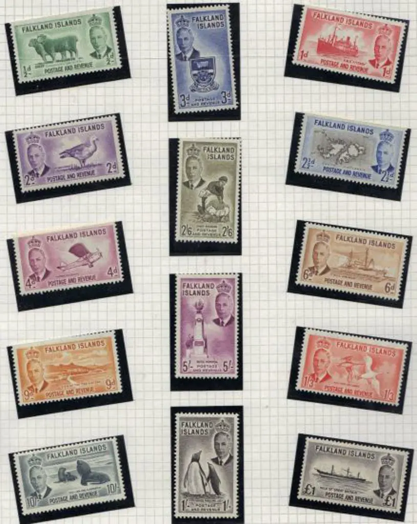 Falkland Islands 1952 KGVI defins set of 14 to £1. ... Image 1++