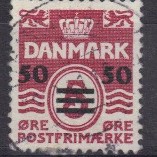 Faroe Islands 1940/41 50pa on 5ore wine-red. ...