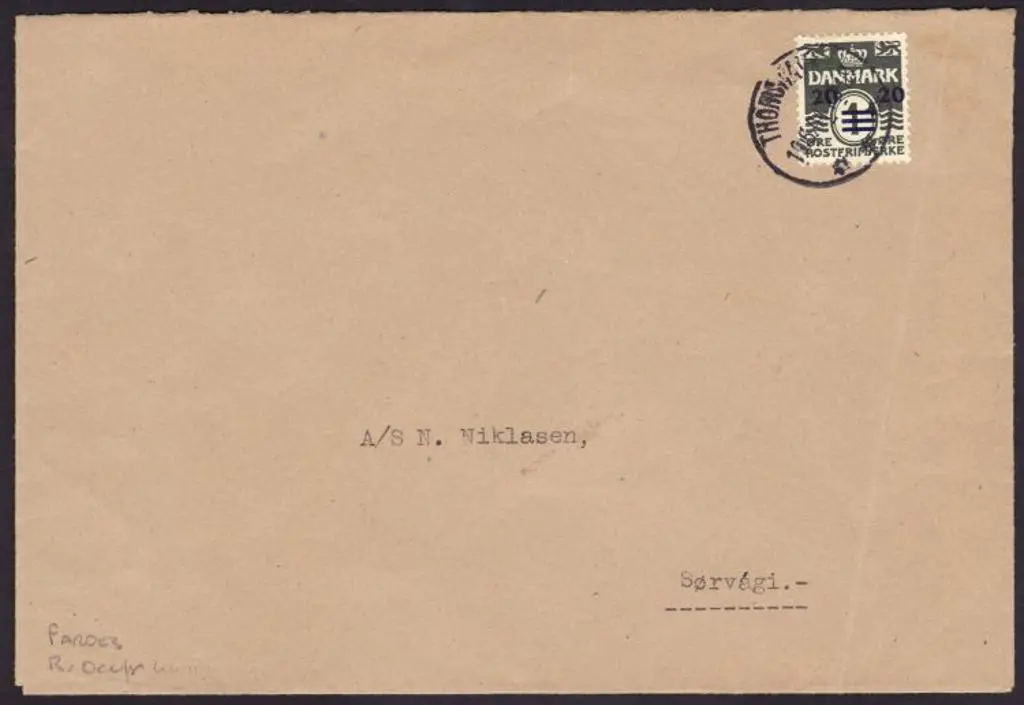 Faroe Islands 1940/41 20pa on 1ore black on cover ... Image 1++