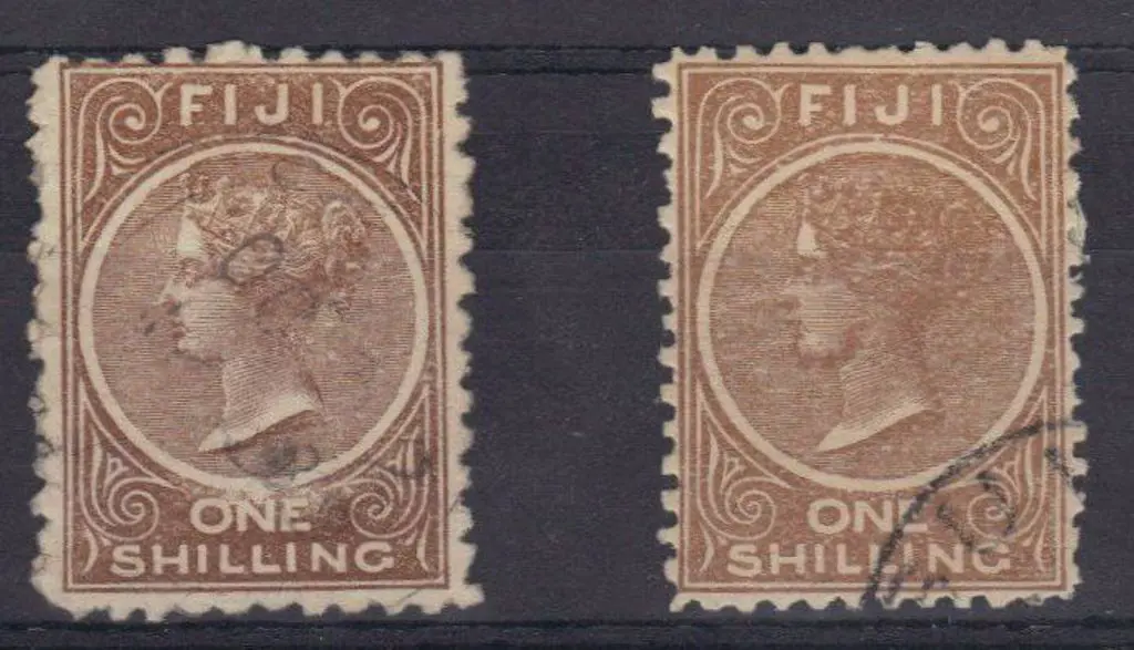 Fiji 1881 1/- QV pale brown & 1897 perf. 11 pale ... Image 1++