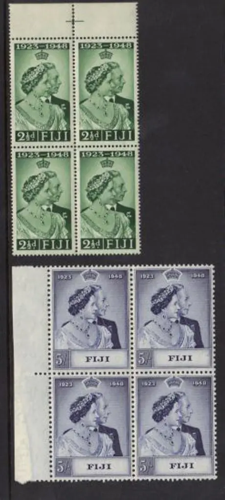 Fiji 1948 Silver Wedding set of 2 to 5/- in blocks ... Image 1++