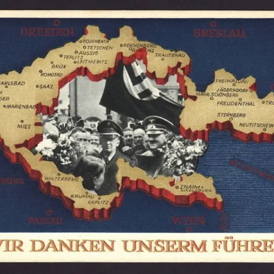Germany 1938 Hitler in crowd with swastika flag on ...